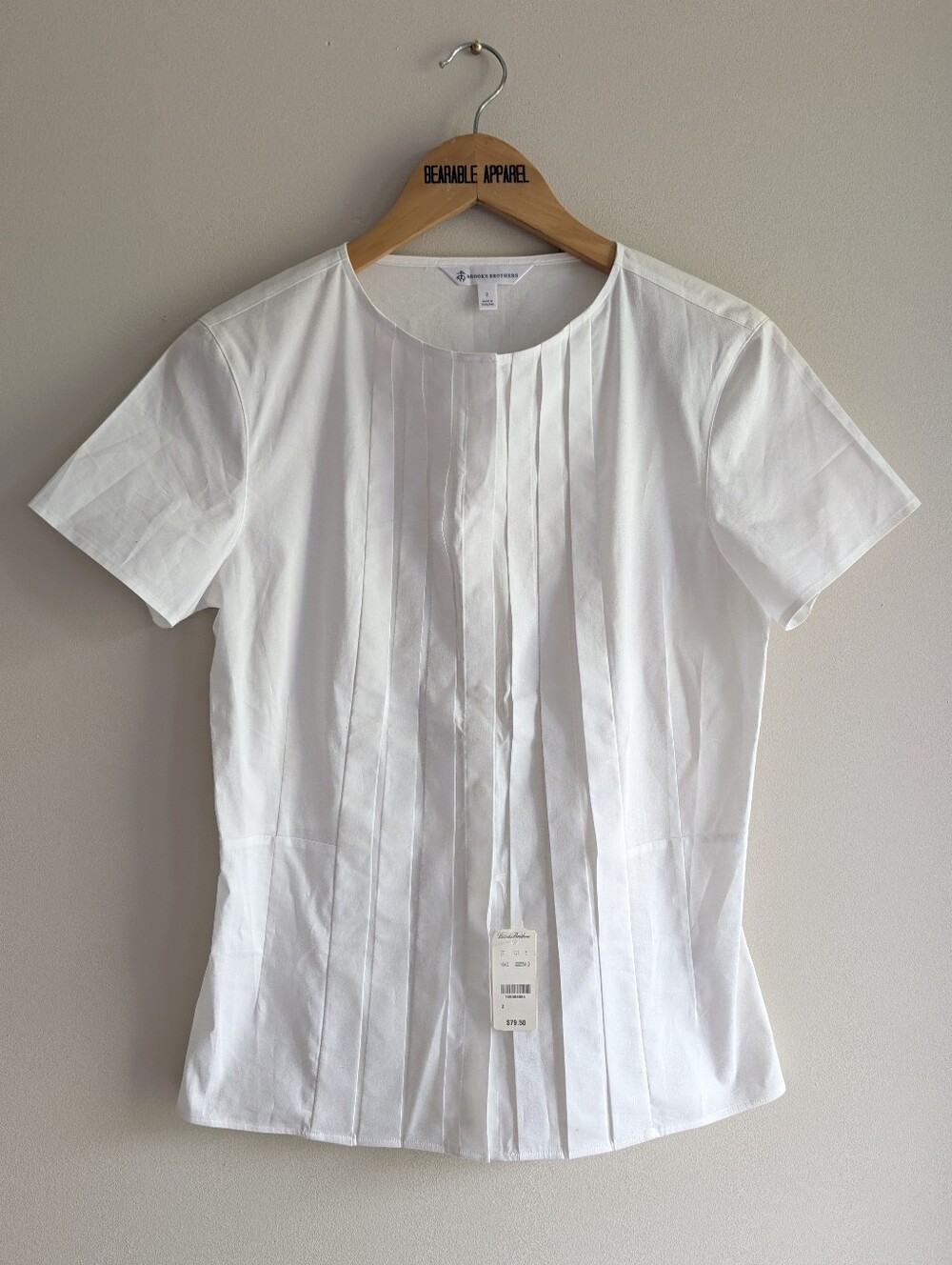 Brooks Brothers Cotton Pleated Button Down Blouse Peplum Hem Short Sleeve Top
